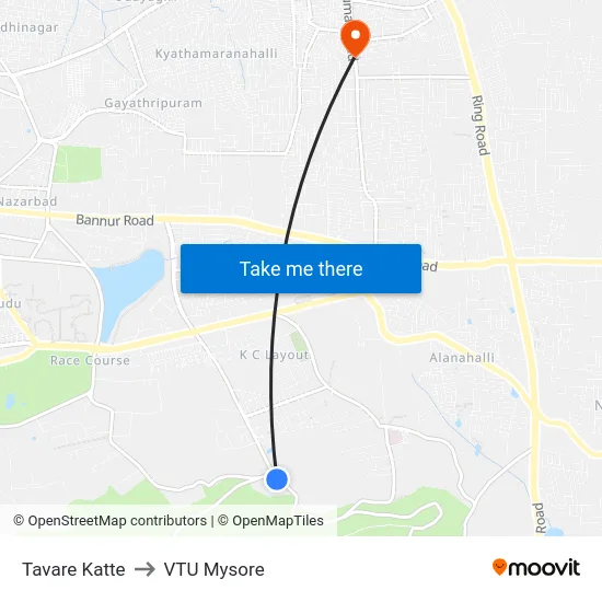 Tavare Katte to VTU Mysore map