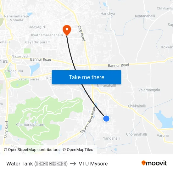 Water Tank (ವಾಟರ್ ಟ್ಯಾಂಕ್) to VTU Mysore map