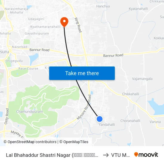 Lal Bhahaddur Shastri Nagar (ಲಾಲ್ ಬಹಾದ್ದೂರು ಶಾಸ್ತ್ರಿ ನಗರ) to VTU Mysore map