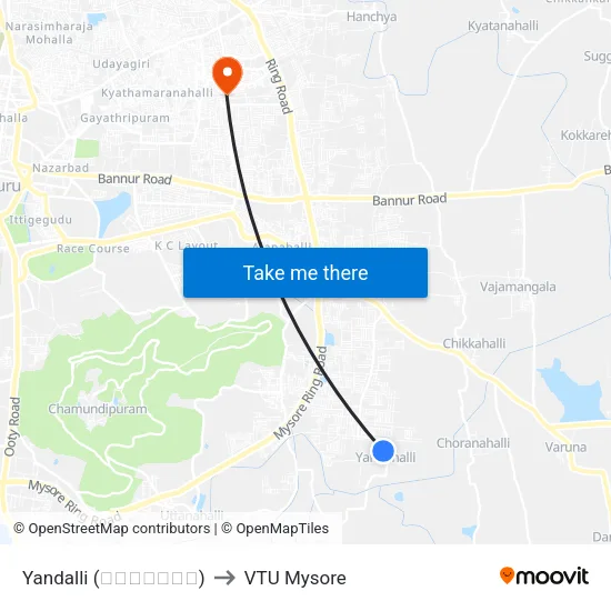 Yandalli (ಎಂಡಳ್ಳಿ) to VTU Mysore map