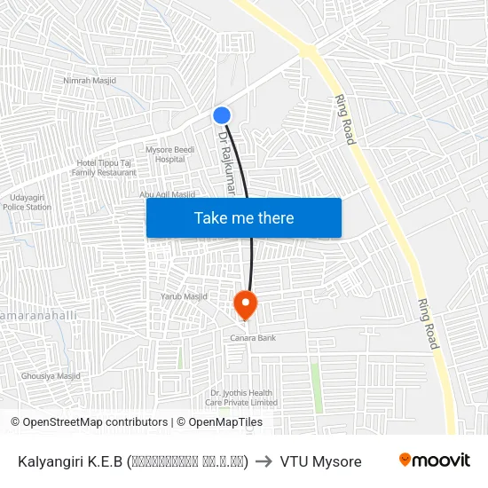 Kalyangiri K.E.B (ಕಲ್ಯಾಣಗಿರಿ ಕೆ.ಇ.ಬಿ) to VTU Mysore map