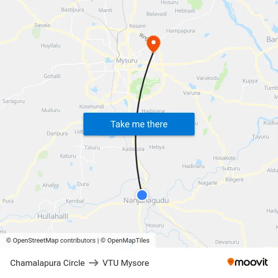 Chamalapura Circle to VTU Mysore map