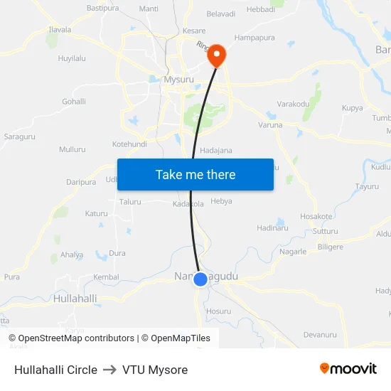 Hullahalli Circle to VTU Mysore map