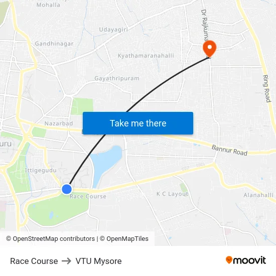 Race Course to VTU Mysore map