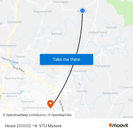 Hosur (ಹೊಸೂರು) to VTU Mysore map