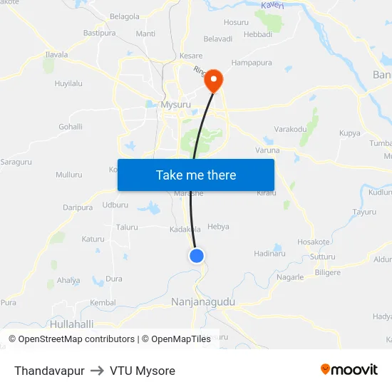 Thandavapur to VTU Mysore map