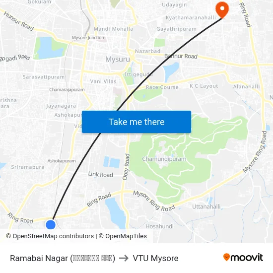 Ramabai Nagar (ರಮಾಬಾಯಿ ನಗರ) to VTU Mysore map