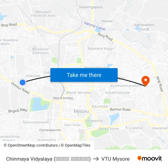 Chinmaya Vidyalaya (ಚಿನ್ಮಯ ವಿದ್ಯಾಲಯ) to VTU Mysore map
