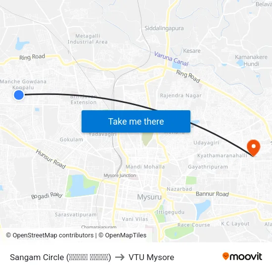 Sangam Circle (ಸಂಗಮ್ ವೃತ್ತ) to VTU Mysore map