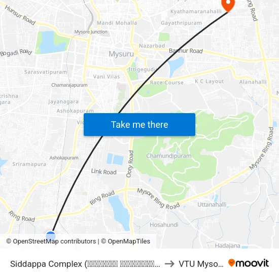 Siddappa Complex (ಸಿದ್ದಪ್ಪ ಕಾಂಪ್ಲೆಕ್ಸ್) to VTU Mysore map