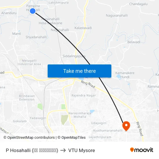 P Hosahalli (ಪಿ ಹೊಸಹಳ್ಳಿ) to VTU Mysore map