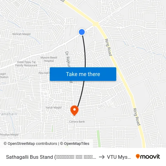 Sathagalli Bus Stand (ಸಾತಗಳ್ಳಿ ಬಸ್ ನಿಲ್ದಾಣ) to VTU Mysore map
