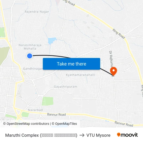 Maruthi Complex (ಮಾರುತಿ ಕಾಂಪ್ಲೆಕ್ಸ್) to VTU Mysore map