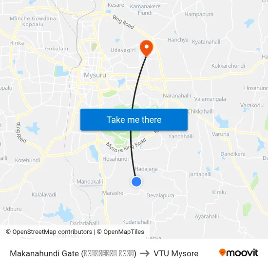 Makanahundi Gate (ಮಾಕನಹುಂಡಿ ಗೇಟ್) to VTU Mysore map