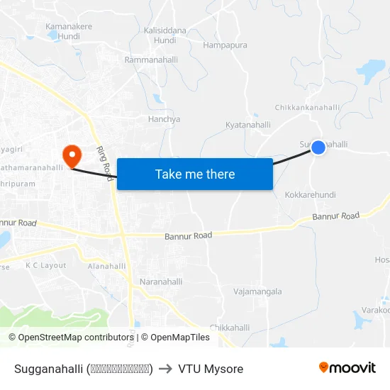 Sugganahalli (ಸುಗ್ಗನಹಳ್ಳಿ) to VTU Mysore map