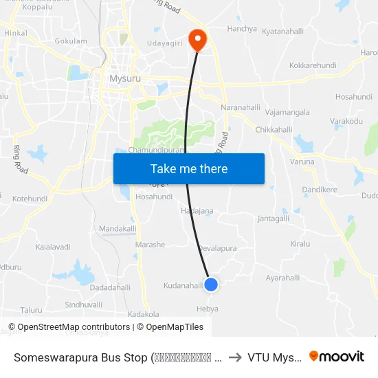 Someswarapura Bus Stop (ಸೋಮೇಶ್ವರಪುರ ಬಸ್ ನಿ.) to VTU Mysore map