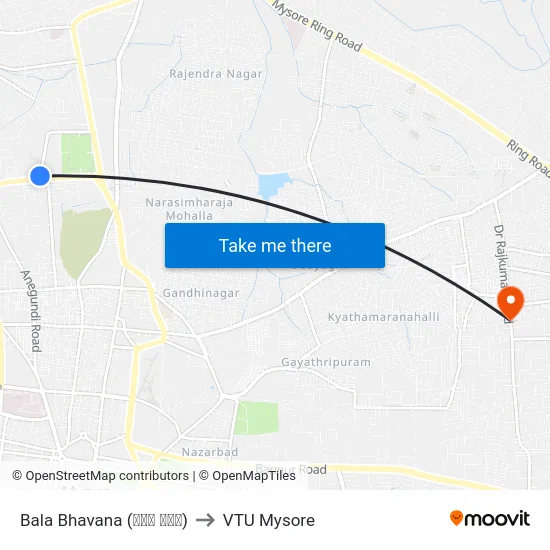Bala Bhavana (ಬಾಲ ಭವನ) to VTU Mysore map