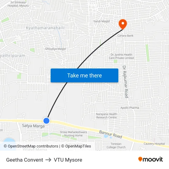Geetha Convent to VTU Mysore map