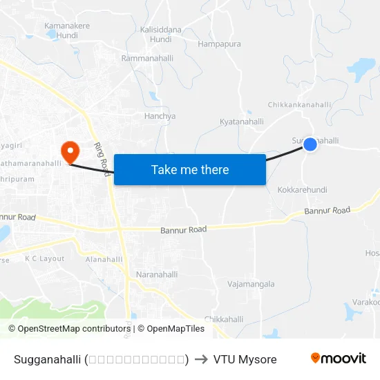Sugganahalli (ಸುಗ್ಗನಹಳ್ಳಿ) to VTU Mysore map