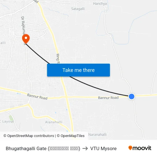 Bhugathagalli Gate (ಭುಗತಗಳ್ಳಿ ಗೇಟ್) to VTU Mysore map
