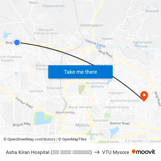 Asha Kiran Hospital (ಆಶಾ ಕಿರಣ್ ಆಸ್ಪತ್ರೆ) to VTU Mysore map