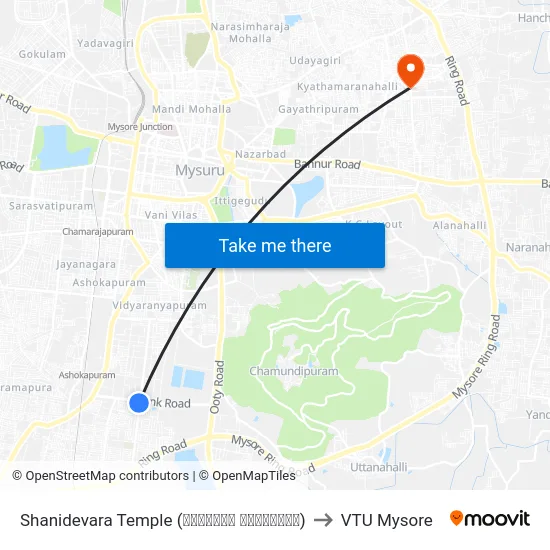 Shanidevara Temple (ಶನಿದೇವರ ದೇವಸ್ಥಾನ) to VTU Mysore map