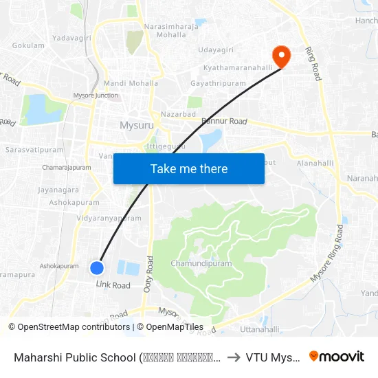Maharshi Public School (ಮಹರ್ಷಿ ಪಬ್ಲಿಕ್ ಶಾಲೆ) to VTU Mysore map
