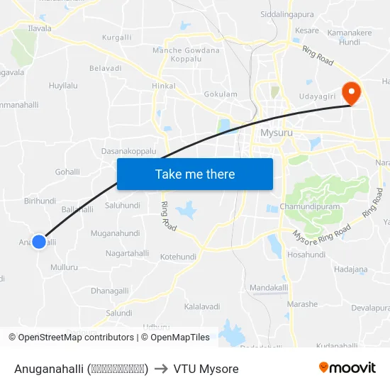 Anuganahalli (ಅನುಗನಹಳ್ಳಿ) to VTU Mysore map
