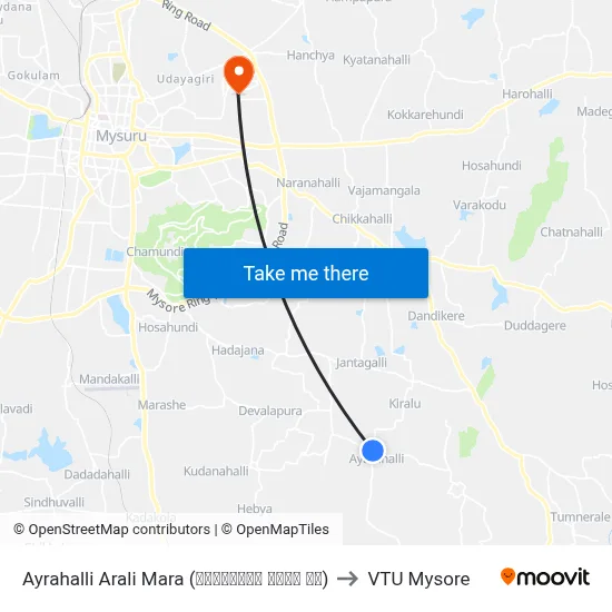 Ayrahalli Arali Mara (ಐರಾಹಳ್ಳಿ ಅರಳಿ ಮರ) to VTU Mysore map