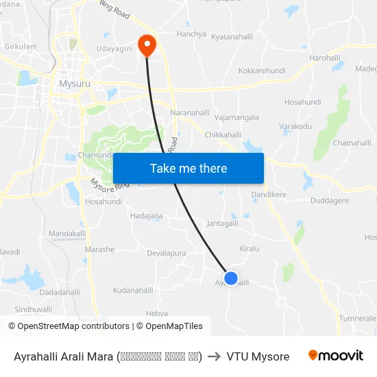 Ayrahalli Arali Mara (ಐರಾಹಳ್ಳಿ ಅರಳಿ ಮರ) to VTU Mysore map