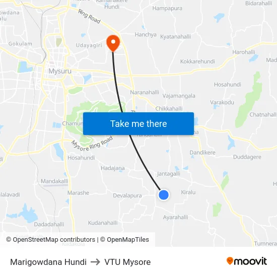 Marigowdana Hundi to VTU Mysore map