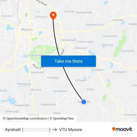 Ayrahalli (ಐರಾಹಳ್ಳಿ) to VTU Mysore map