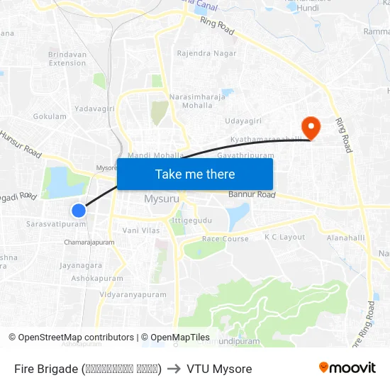 Fire Brigade (ಅಗ್ನಿಶಾಮಕ ಠಾಣೆ) to VTU Mysore map