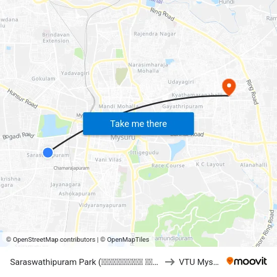 Saraswathipuram Park (ಸರಸ್ವತಿಪುರಂ ಪಾರ್ಕ್‌) to VTU Mysore map