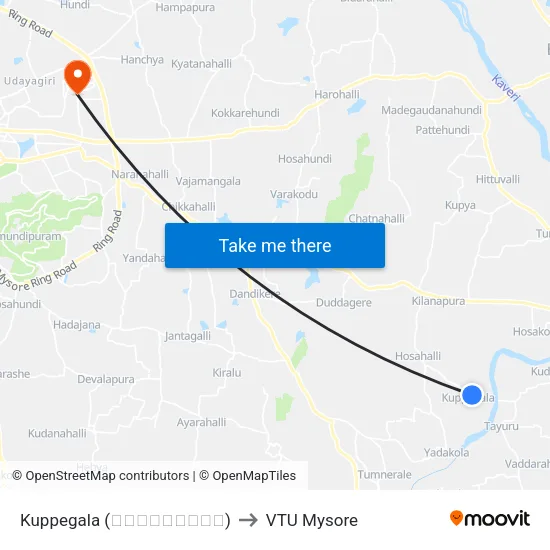 Kuppegala (ಕುಪ್ಪೇಗಾಲ) to VTU Mysore map