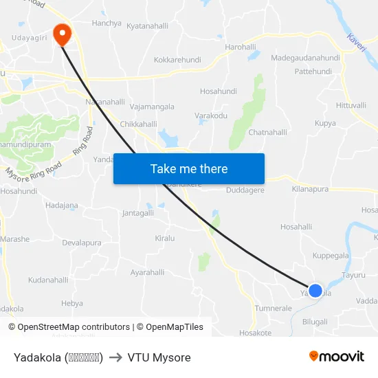 Yadakola (ಯಾದಕೊಳ) to VTU Mysore map