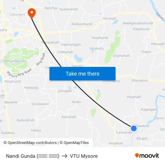Nandi Gunda (ನಂದಿ ಹುಂಡ) to VTU Mysore map