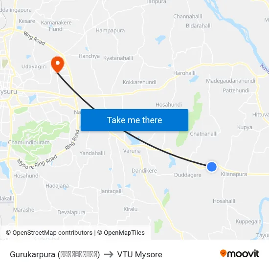 Gurukarpura (ಗುರುಕಾರಪುರ) to VTU Mysore map