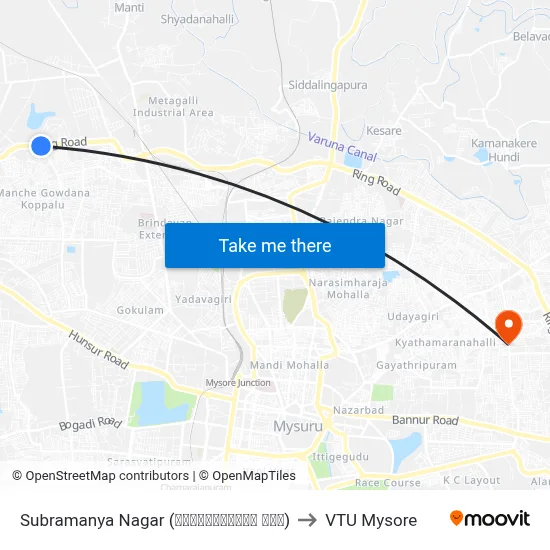 Subramanya Nagar (ಸುಬ್ರಹ್ಮಣ್ಯ ನಗರ) to VTU Mysore map
