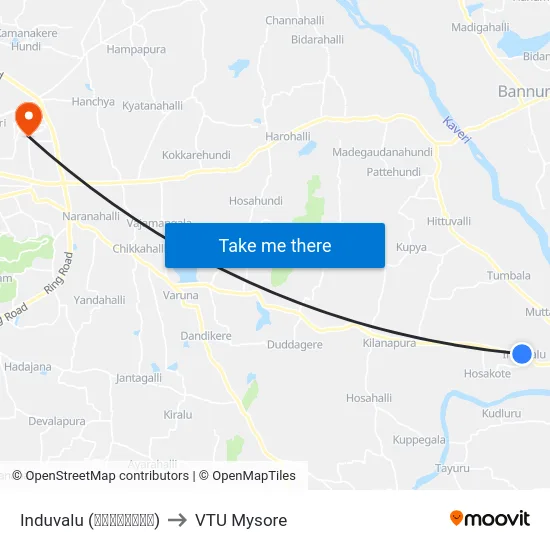 Induvalu (ಇಂದುವಾಳು) to VTU Mysore map