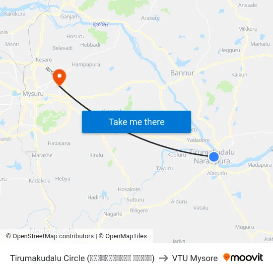 Tirumakudalu Circle (ತಿರುಮಲಕೂಡಲು ವೃತ್ತ) to VTU Mysore map