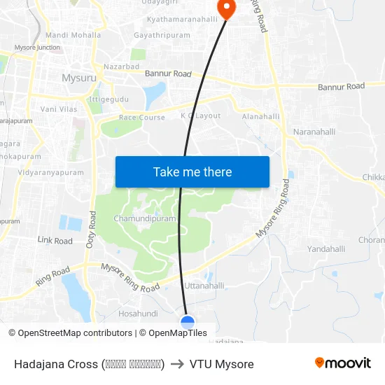 Hadajana Cross (ಹಡಜನ ಕ್ರಾಸ್) to VTU Mysore map