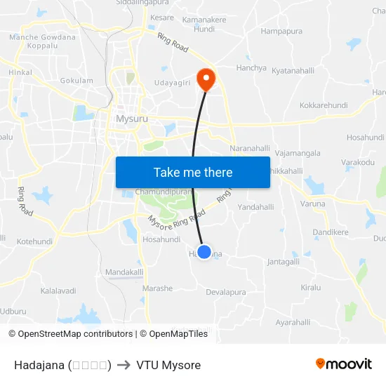 Hadajana (ಹಡಜನ) to VTU Mysore map