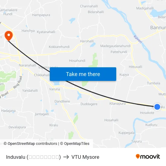 Induvalu (ಇಂದುವಾಳು) to VTU Mysore map