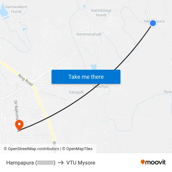 Hampapura (ಹಂಪಾಪುರ) to VTU Mysore map