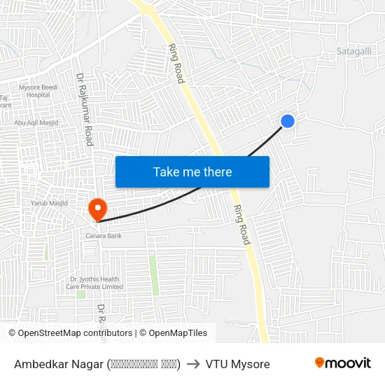 Ambedkar Nagar (ಅಂಬೇಡ್ಕರ್ ನಗರ) to VTU Mysore map