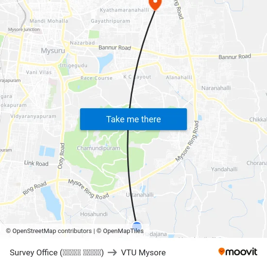 Survey Office (ಸರ್ವೇ ಕಛೇರಿ) to VTU Mysore map