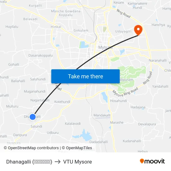 Dhanagalli (ಧನಗಳ್ಳಿ) to VTU Mysore map