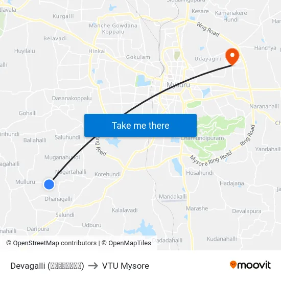 Devagalli (ದೇವಗಳ್ಳಿ) to VTU Mysore map
