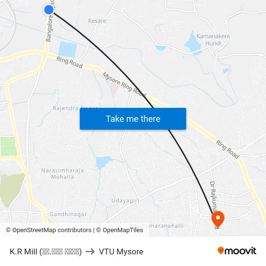 K.R Mill (ಕೆ.ಆರ್ ಮಿಲ್) to VTU Mysore map